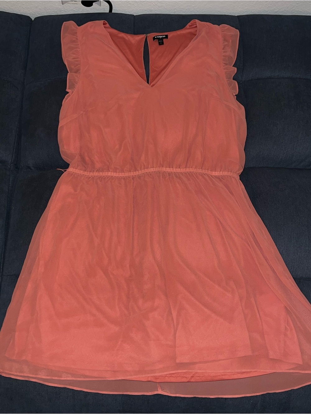 Coral Flutter Sleeve V-Neck Dress - Express